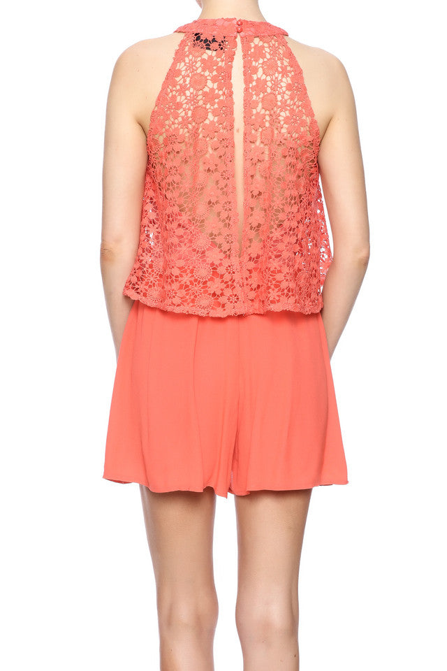 Coral Lace Romper