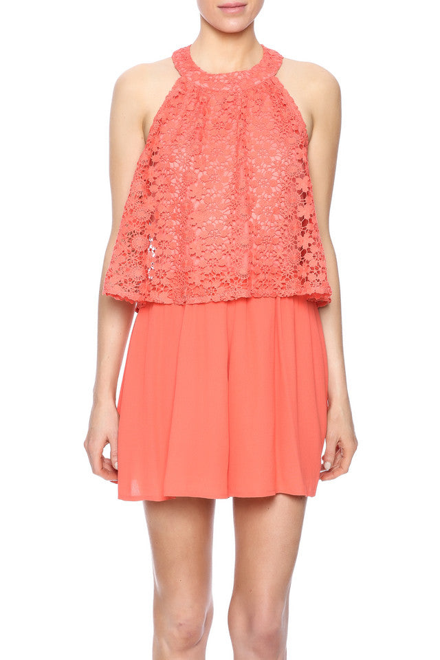 Coral Lace Romper