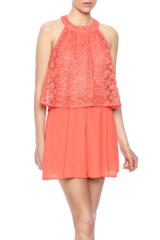 Coral Lace Romper